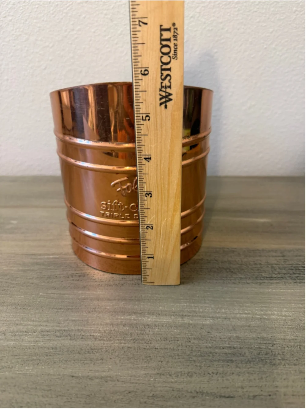 Vintage Foley Sift-Chine Triple Screen Flour Sifter Copper Finish Kitchen